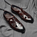 Genuine Leather Mens Classic Summer Dress Sandals Buckle Strap Black Brown Closed Toe Business Party Casual Formal Shoes for Men