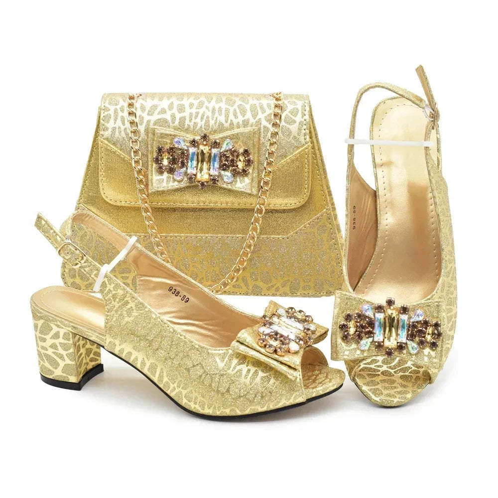 New Arrival African Shoes and Bags Sets Decorated with Rhinestone Women Shoe Size 43 Shoes for Women 2025 Designer Luxury