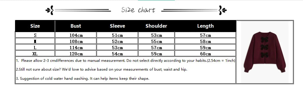 Autumn Winter Sweet Cute Coquette Women Wine Red Sweaters Cardigan Loose Lantern Sleeve Bow Knitted Fashion Female Outerwears