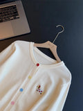 Autumn Winter 2026 Soft Elegant O-neck Loose Casual Sweaters Women Knitted Chic Embroidery Cardigan Basic Colorful Buttons Tops