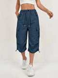 Women's Quick-Dry Cargo Capri Pants with Elastic Waist & Drawstring - Lightweight Stretch Suitable for - Outdoor Pants, Multi- Trousers, Machine Washable Loose-Fit Mid-Length for, Travel, Casual Attire
