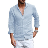 Summer Lightweight Breathable Men Shirt Long Sleeved Cotton and Linen Shirts Men Cardigan Tops Lapel Collar Men Beach Clothing