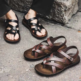 Fashion New Men Gladiators Black Buckle Strap Patent Leather Casual Shoes Summer Rome Breathable Beach Sandals Outdoor Slippers
