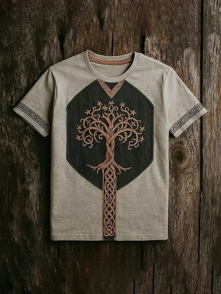New Retro-style Outdoor Street Men's Loose Short-sleeved Casual Shirt With Tribal Ethnic Symbol Print Men's Fashionable T-shirt