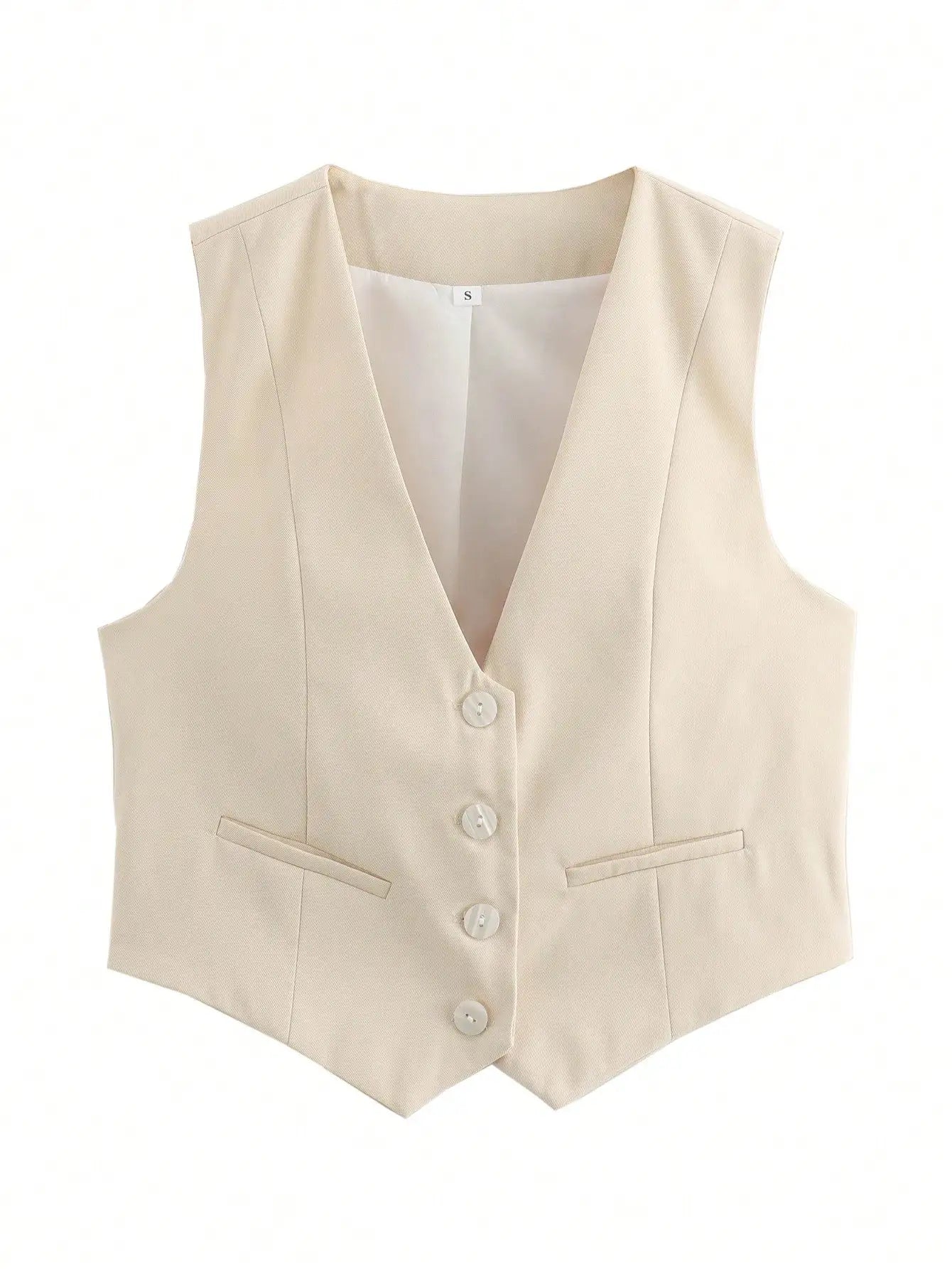HH Women Casual V-Neck Sleeveless Waistcoat Elegant Fashion Solid Single-breasted Short Vest Chic Tops Female Summer Outerwear