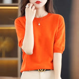 Spring Autumn Women Sweaters Short Sleeves O-neck Bottoming Shirts Knitwear 2026 Summer Knit Tops Pullovers Korean Jumpers