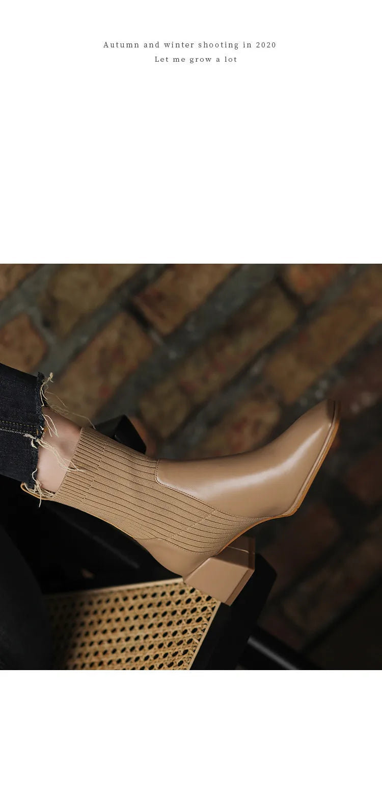 2026 Autumn Winter New Ankle Socks Shoes Women Fashion Large Size 43 Knitted Short Boots Women Slip on High Heels Botas De Mujer