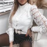 Women Shirt Blouse New Long Sleeve Stand Collar White Hollow Out Shirt Blouse Women Tops Blouses Shirts Blusas Para Mujer Q3566