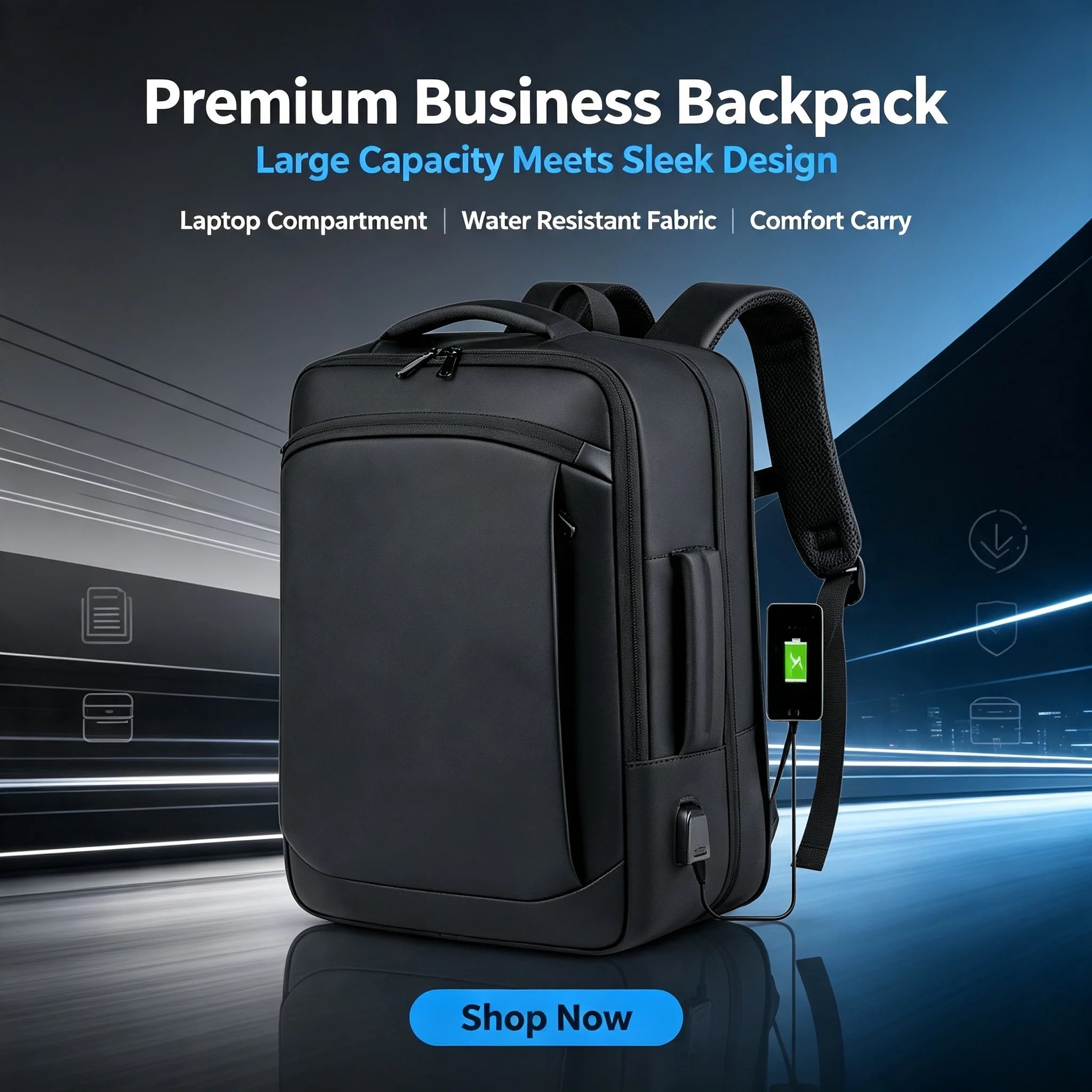 Expandable Men's Business Backpack with Multi-functional Layered Storage, Water-proof & Scratch-resistant Fabric, Separate Laptop Compartment, Convenient USB Charging Design, Perfect for Office Work, Short-distance Business T