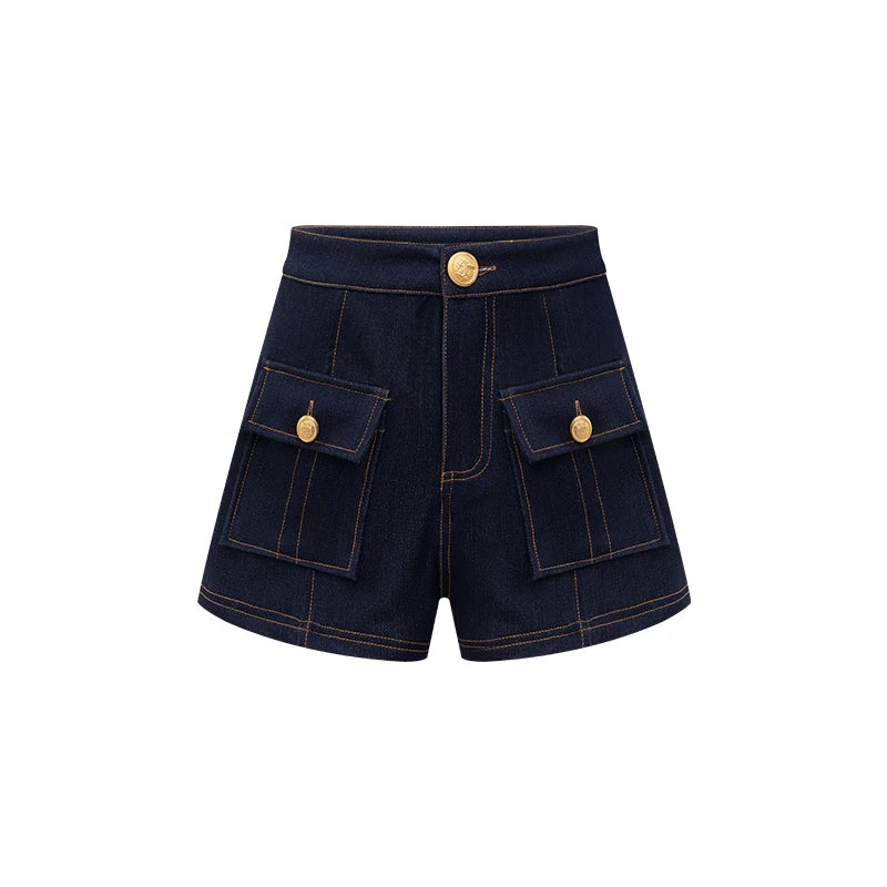 2026 Spring/Summer New Dark Blue High-Waist Denim Shorts USA Y2K Women's Fashion Street Dance Gothic Casual Slim Shorts