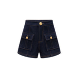 2026 Spring/Summer New Dark Blue High-Waist Denim Shorts USA Y2K Women's Fashion Street Dance Gothic Casual Slim Shorts