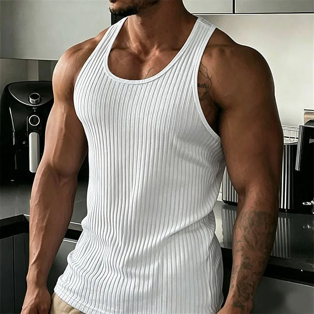 2026 New Men's Rib Knit Tank Tops Elastic Slim Fit Fitness Gym Vest Sleeveless Muscle Shirts for Running Training
