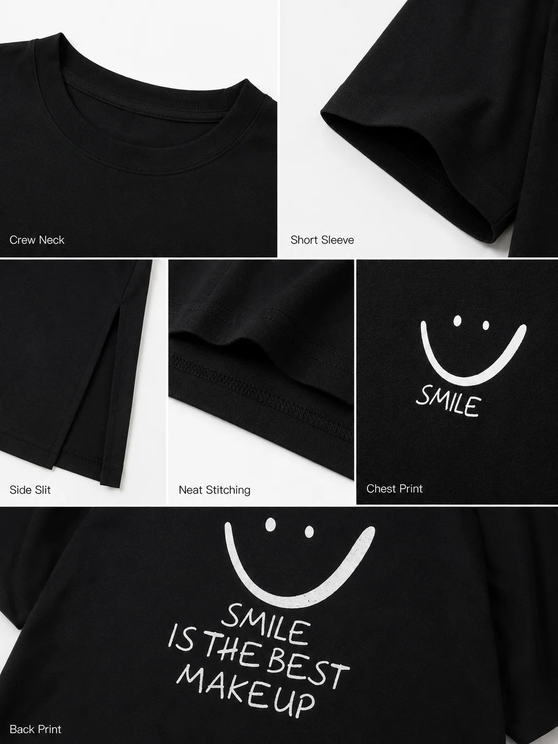 Smiley Letter Print Side Split Loose Oversized Women T‑Shirt Maxi Dress, Crew Neck Short Sleeve Casual Long Tee Dress, Soft Loungewear Nightgown, Streetwear Sundress for Daily Home Party Vacation Travel Shopping Casual Occa