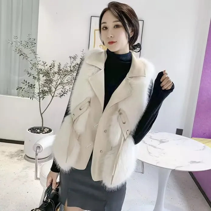 Faux Fur Plush Vests Women Loose Sleeveless Waistcoats Female 2024 New Autumn Winter Fashion Outwears Lady PU Leather Fur Vest