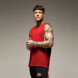 Mens Casual Gym Tank Top Summer Fitness Clothing Cotton Workout Sports Sleeveless Shirt Male Extend Long Singlet Hip Hop Vest