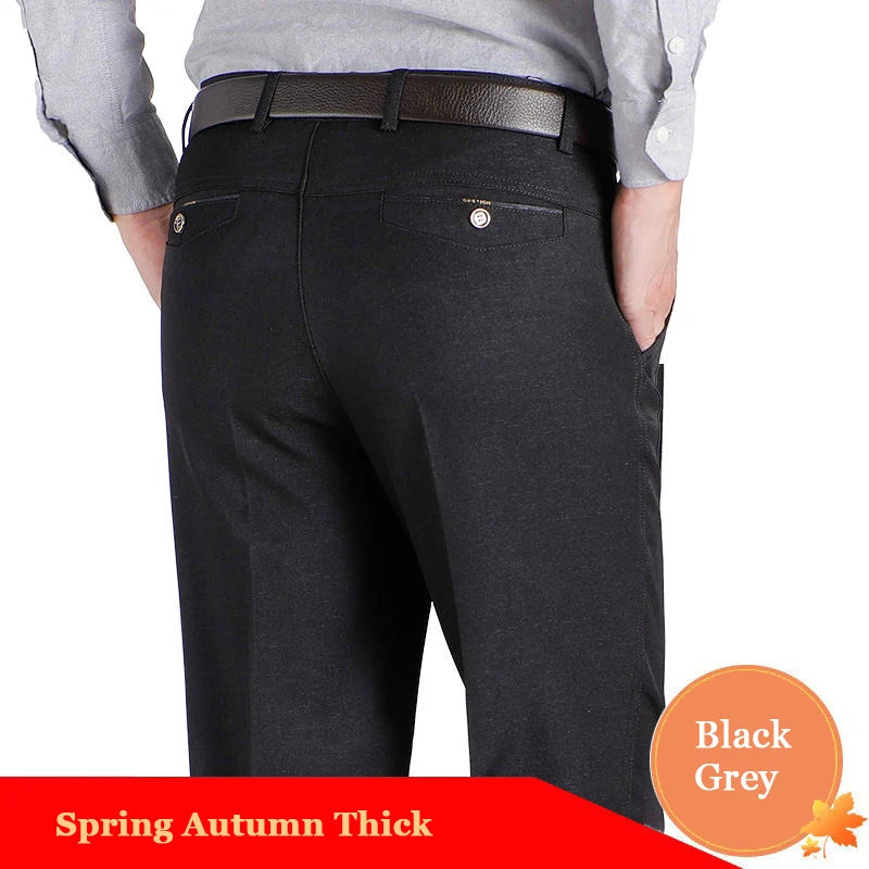Business Men's Fall Spring Fashion Long Pants Formal Suit Pants Male Elastic Straight Casual Autumn Thick Trousers Plus Big Size