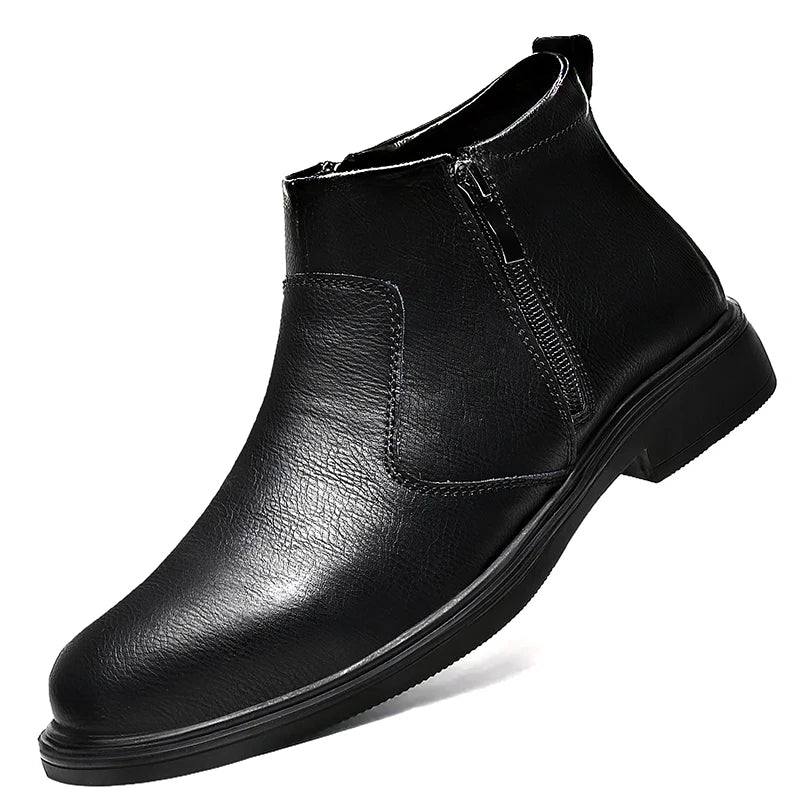 Autumn and Winter New High-Top Leather Shoes for Men, Zippered Leather Boots, Fashionable Versatile Business Casual Shoes, Men's Formal Shoes, Chelsea Boots