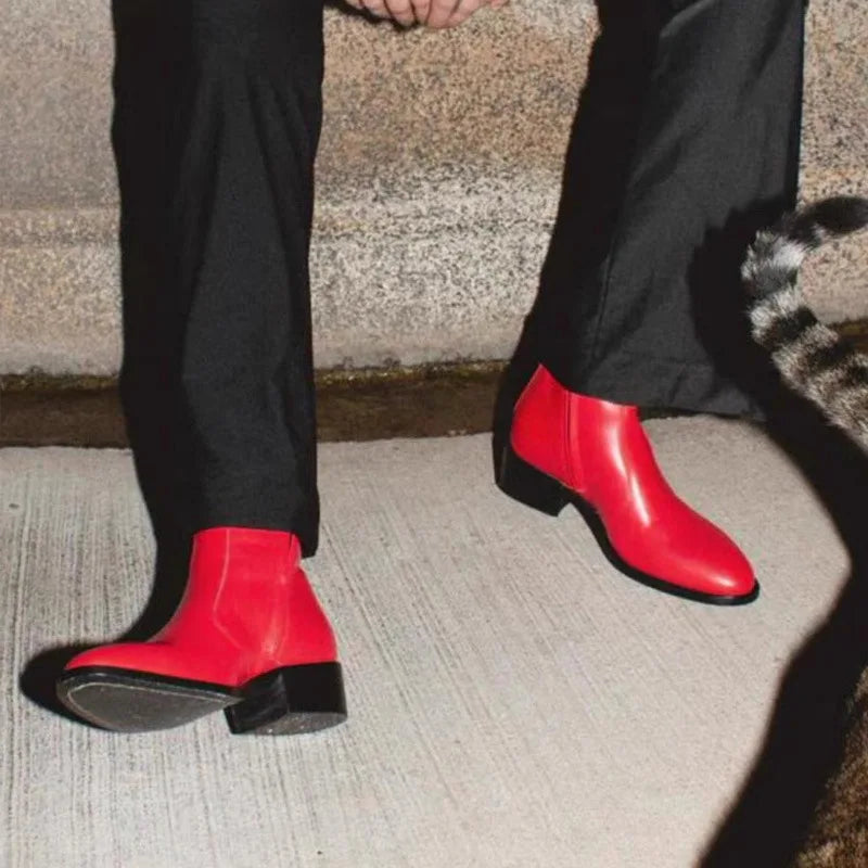 New Chelsea Boots Men Shoes Genuine Leather Red Fashion Versatile Banquet British Style Street Party Wear Classic Ankle Boots