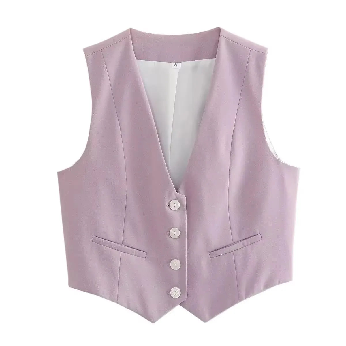HH Elegant Womens Minimalist Solid Color Suit Vest Fitted Waist V Neck Office Workwear Business Waistcoat Casual Streetwear Tops
