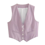 HH Elegant Womens Minimalist Solid Color Suit Vest Fitted Waist V Neck Office Workwear Business Waistcoat Casual Streetwear Tops