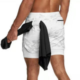 Men's Fitness Training Shorts,Summer Casual Black 2 In 1 Quick Dry Gym Running Shorts Outdoor Slim Quarter Pants
