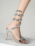 Star style Luxury Crystal Embellished Wraparound Women Sandals Stiletto High heels Gladiator Sandals Summer Wedding Prom Shoes