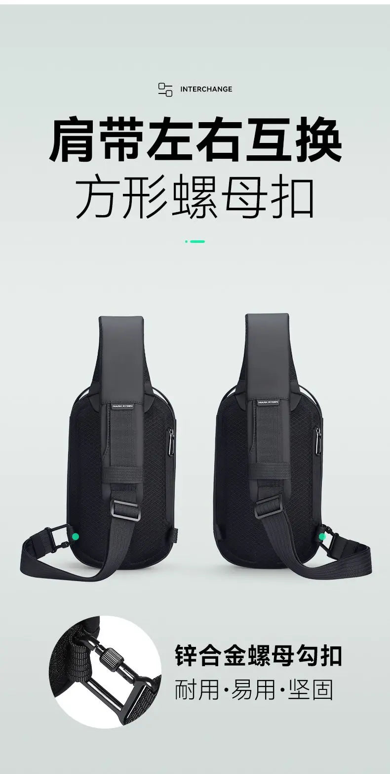 Mark Ryden Multifunction USB Crossbody Bag Shoulder Bag Man TPU Waterproof Travel Sling Messenger Pack Chest Bag for Male