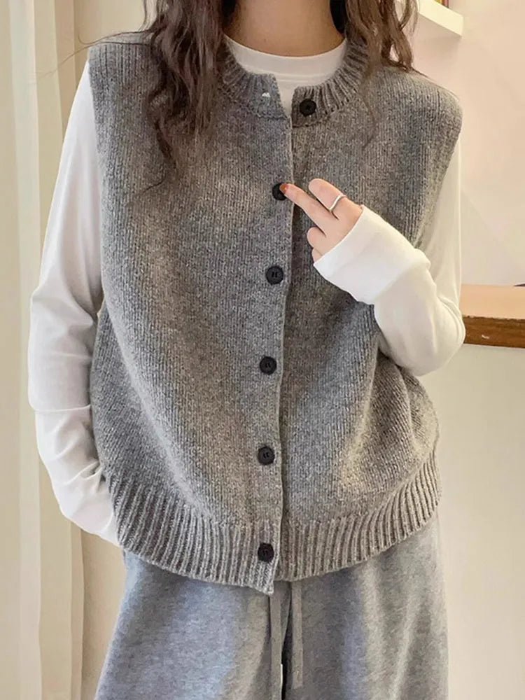 Knitted Women Sweater Vest New Sleeveless O-Neck Black Knit Sweater Vest Women Tops Outerwears Sweaters Sueters De Mujer Q1078