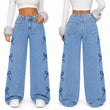 Y2K Bow Embroidery Wide Leg Jeans for Women, High Rise Vintage Light Wash Baggy Denim Trousers Trendy Casual Streetwear Daily Pants