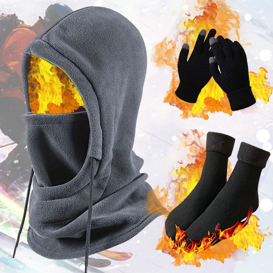 Winter Balaclava Gloves Socks 3PCS Set, Thermal Skiing Hiking Gear for Men Women, Cold Weather Face Mask Christmas Gift