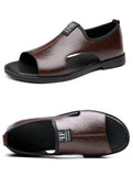 New Style Perforated, Breathable and Anti-Slip Outerwear Casual Leather Slip-On Sandals for Men Size 48 Large Size