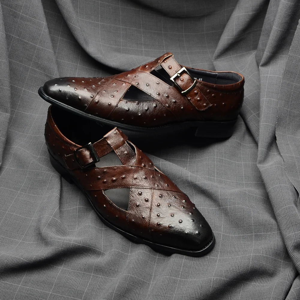Rome Style Men's Sandals Genuine Cow Leather Summer Buckle Strap Hollow Out Casual Business Wedding Dress Shoes Men Open Shoes