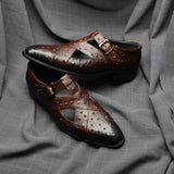 Rome Style Men's Sandals Genuine Cow Leather Summer Buckle Strap Hollow Out Casual Business Wedding Dress Shoes Men Open Shoes