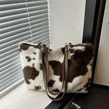 Large Capacity Shopper Bags For Women Winter Travel Tote Bag Cow Printing Plush Shoulder Bag Ladies Handbag Designer Bolsos