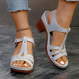 2026 Summer Plus Size 36-43 Sandals for Women, Stitched Thick High Heel, Comfortable Peep Toe, Single Strap Women's Sandals 43