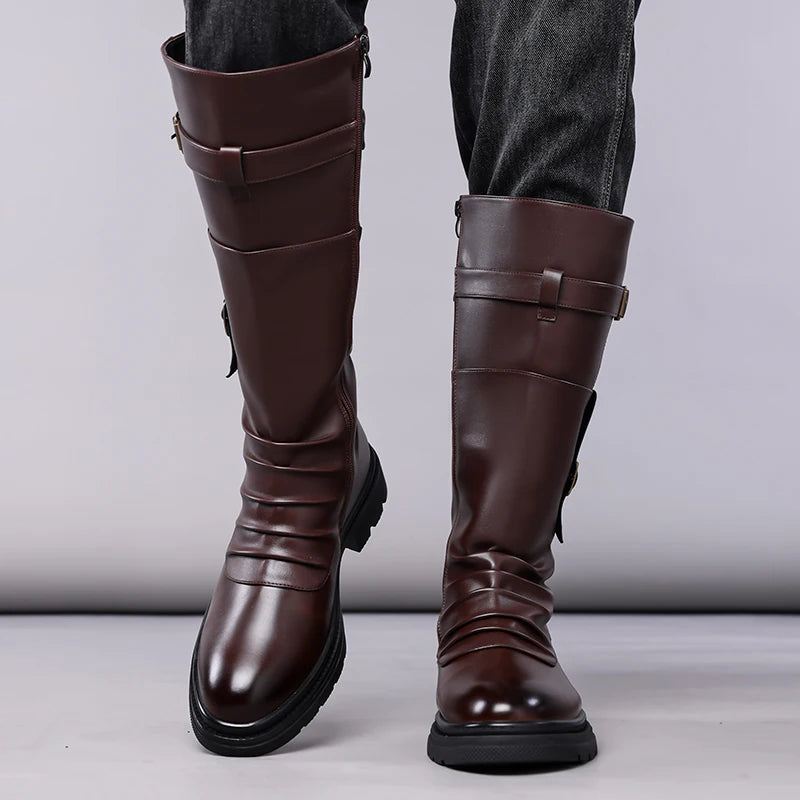 Men's Autumn Winter Vintage Outdoor Long Boots British Style Work Boots High Top Men's Leather Boots-1307