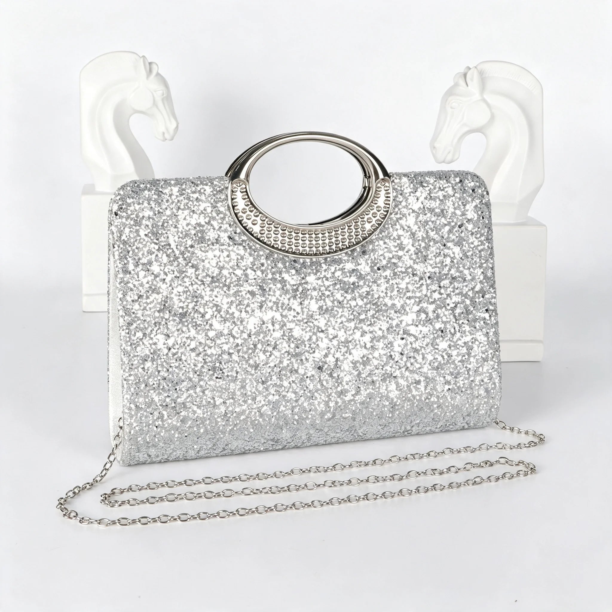 1Pc Black Glitter Rhinestone Top Handle Evening Clutch Bag, Women Sparkly Formal Handbag with Detachable Chain Strap, Elegant Purse for Wedding Party Prom Cocktail