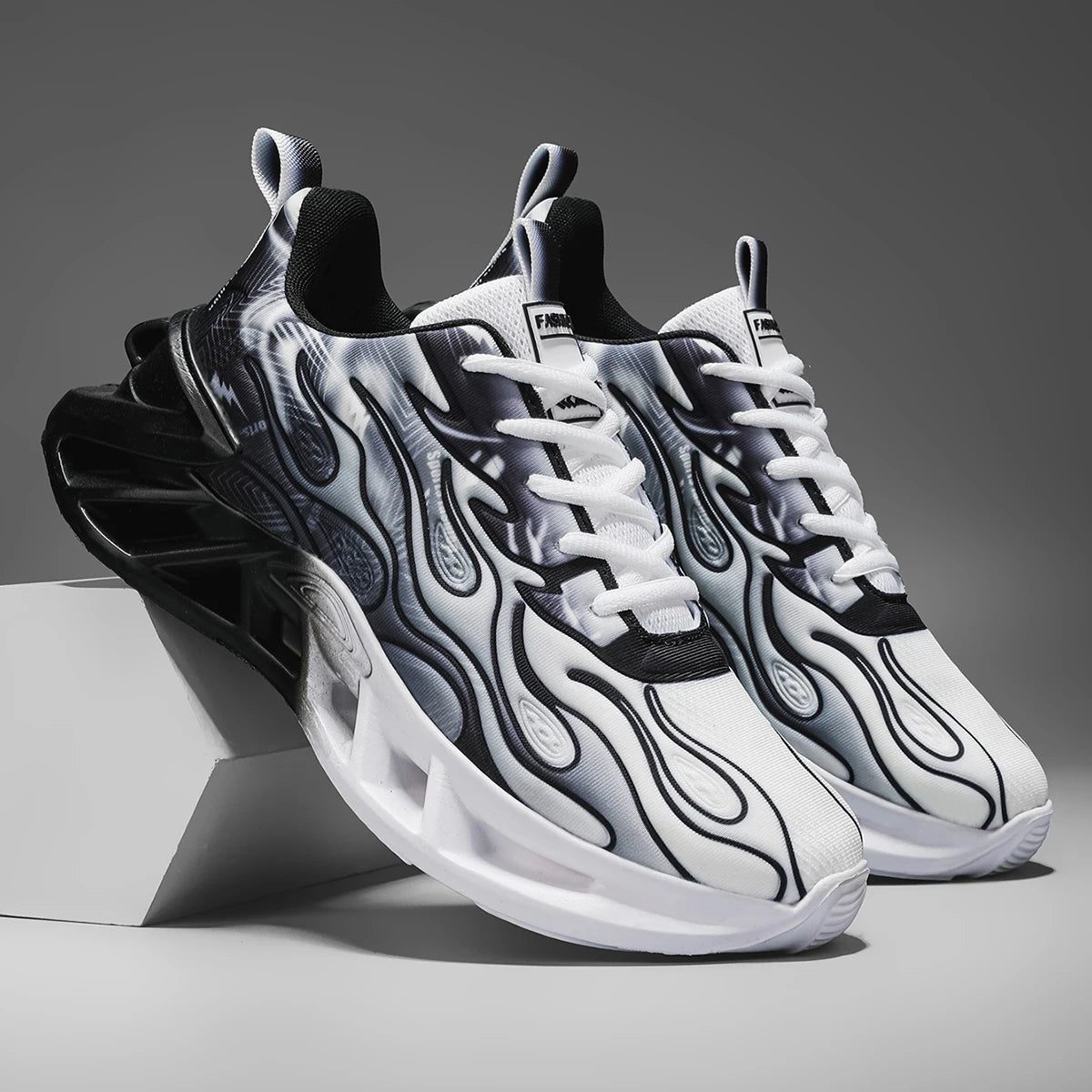 Unisex Flame Print Blade Chunky Sneakers Gradient Hollow Thick Sole Breathable Mesh Lightweight Shock Absorb Lace Up Running Shoes Fashion Streetwear Casual Sports Footwear 2026 New