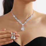 2pcs/set Jewelry Sets Women Elegant Waterdrop Rhinestone Pendant Necklace stud Earrings Wedding Dress Bridal Jewelry Set