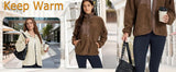 TACVASEN Fuzzy Button Down Sherpa Fleece Jacket Women's Winter Warm Coat Casual Outwear Jacket with Pockets Streetwear Outwear