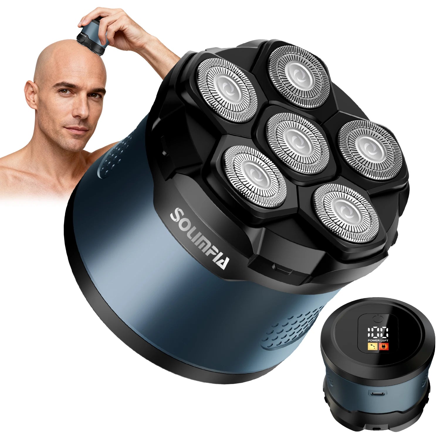 Solimpia Smart Shaver for Men Hair Clippers Electric Razor Magnetic Attraction 6-Blade Home Use Beard Cutter