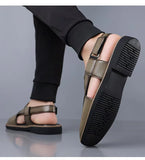 PU Leather Men's Sandals Handmade Stitching Beach Shoes Non Slip Hollow Out Shoes Outdoor Casual Sandaly All-match Man Sandalias