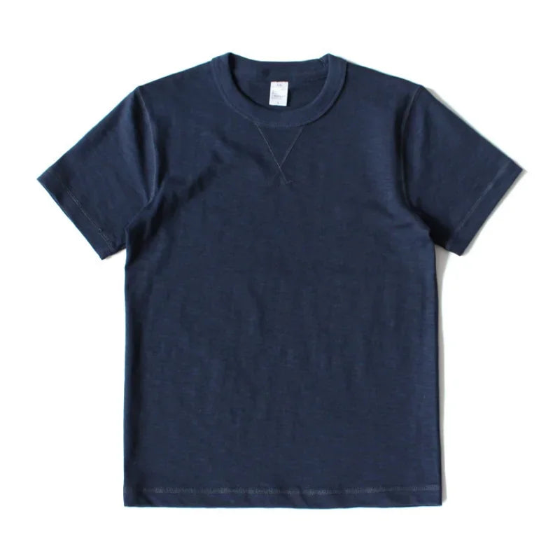 Heavy 300g Cotton T-shirt Men's Seamless Weaving Bamboo Cotton Short Sleeve Tee Tops Unisex Clean Fit Design Collar Undershirt
