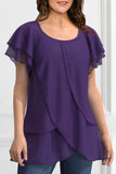 Women Plus Size Blouse Chiffon Short Sleeve Round Neck Elegant Irregular Hem Office Lady Summer Chiffon Blouse Tops