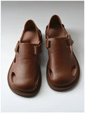 Summer Men's Shoes Flat Full Real Leather Sandal Cowhide Black Casual Old-fashioned Retro Outdoor Men's Sandals Old Man