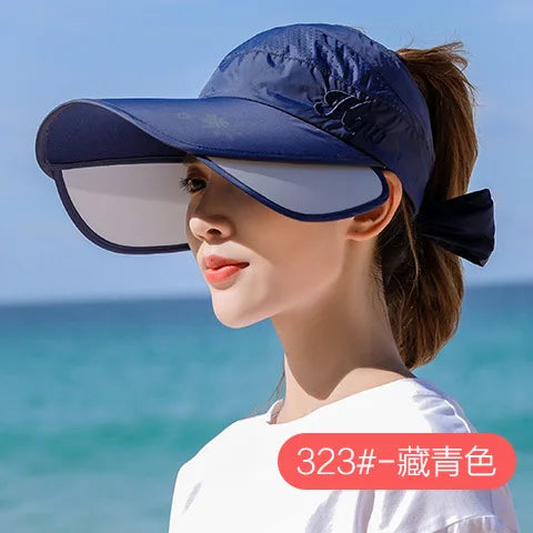 Women's Sun Hat Cycling Breathable Visor Caps Female Scalable Brim Empty Top Baseball Cap Wide Brim Cap UV Protection Beach Hats