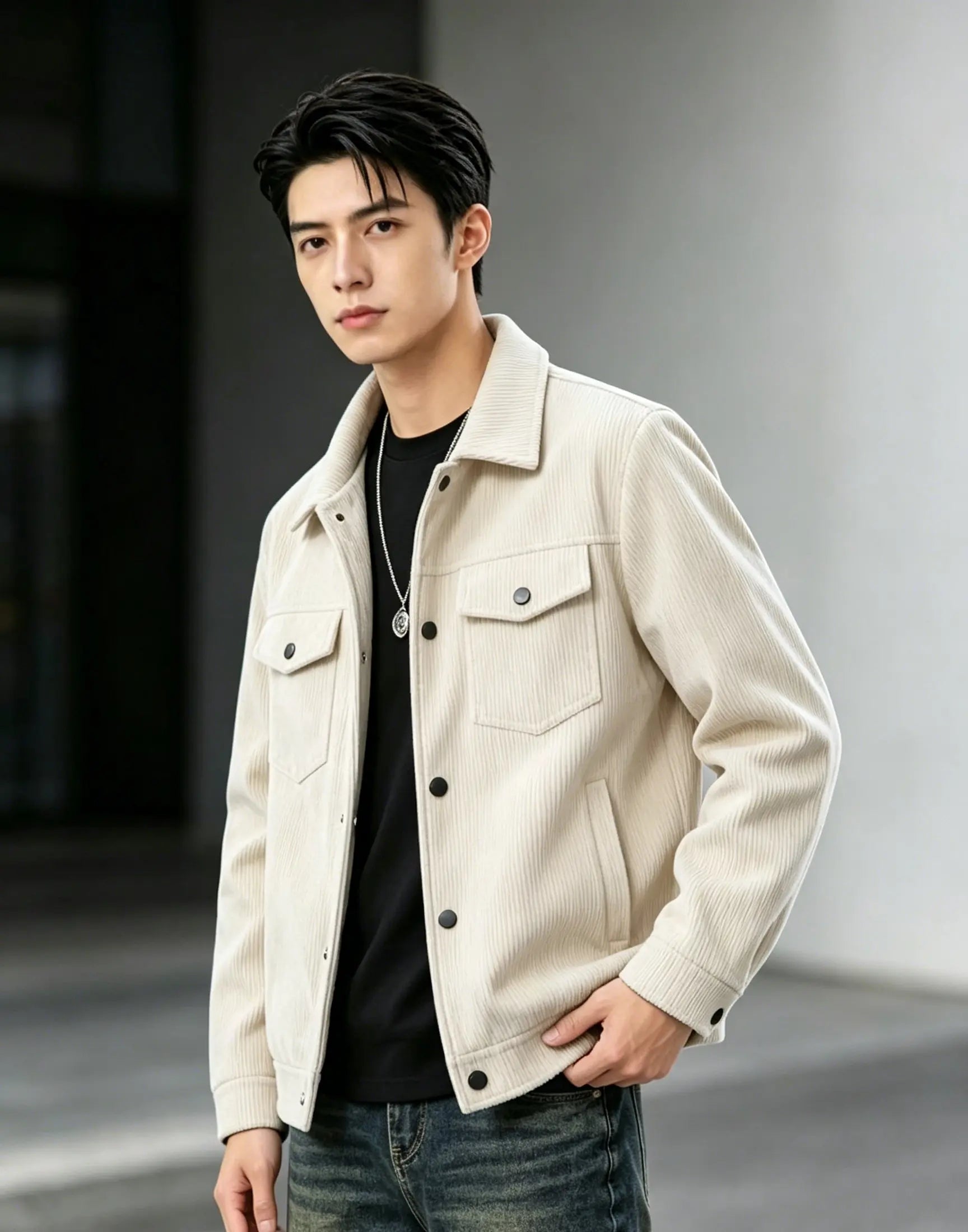 Men's Pure Color Button-Up Collar Casual Outdoor Jacket Autumn Winter Spring Seasonal Fashion Outerwear