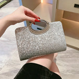 1Pc Black Glitter Rhinestone Top Handle Evening Clutch Bag, Women Sparkly Formal Handbag with Detachable Chain Strap, Elegant Purse for Wedding Party Prom Cocktail