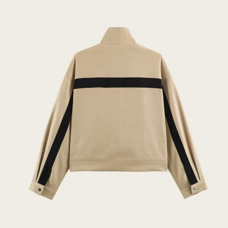 High Quality Chic Khaki Stand Collar Zipper Jackets 2026 Casual Long Sleeve Outerwear Female Fashion Loose Coats For Woman