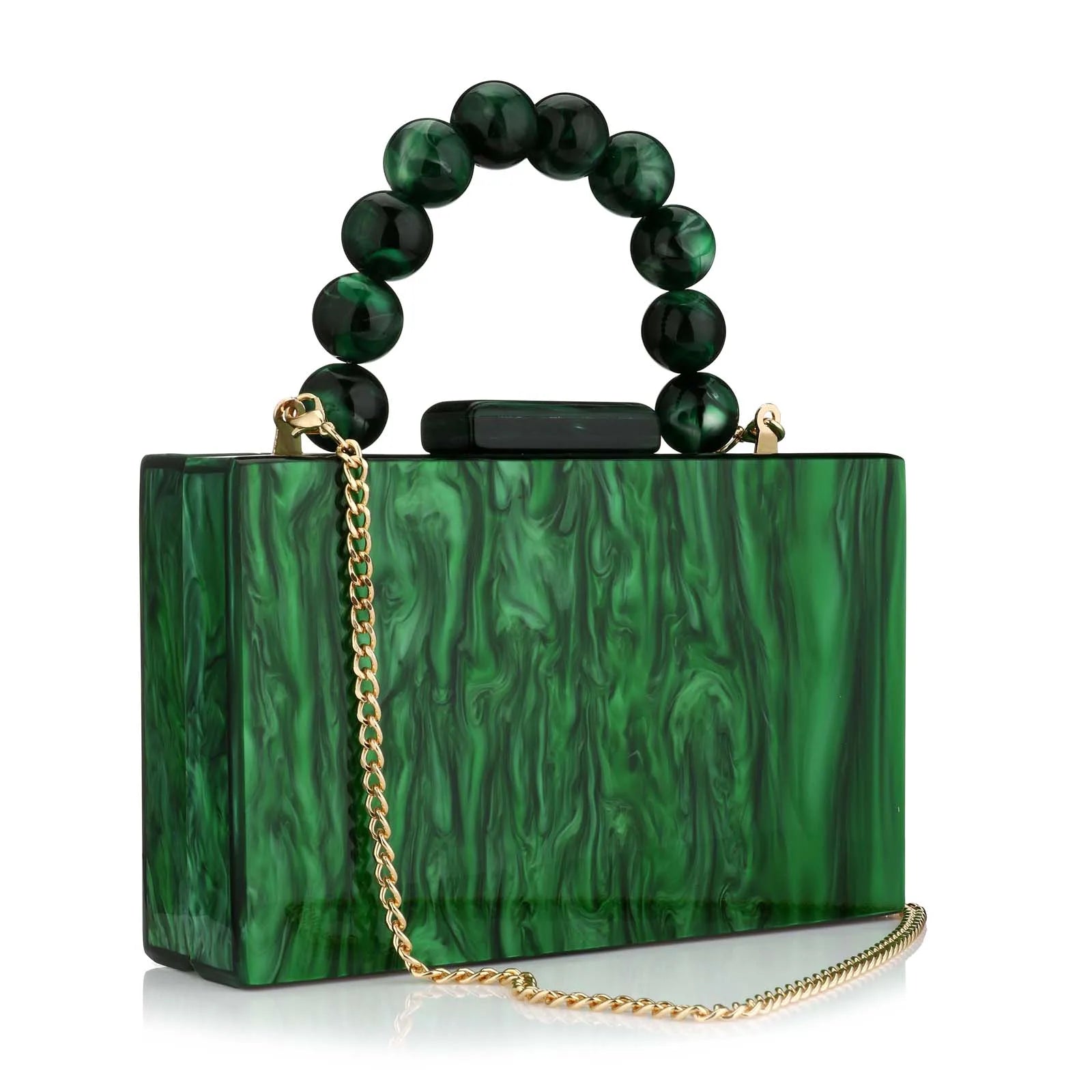 Women’s Luxury Acrylic Evening Bag Pearl Handle Crossbody Purse with Removable Chain Elegant Clutch for Cocktail & Formal Events Clear Acrylic Handbag with Pearl Handle & Chain